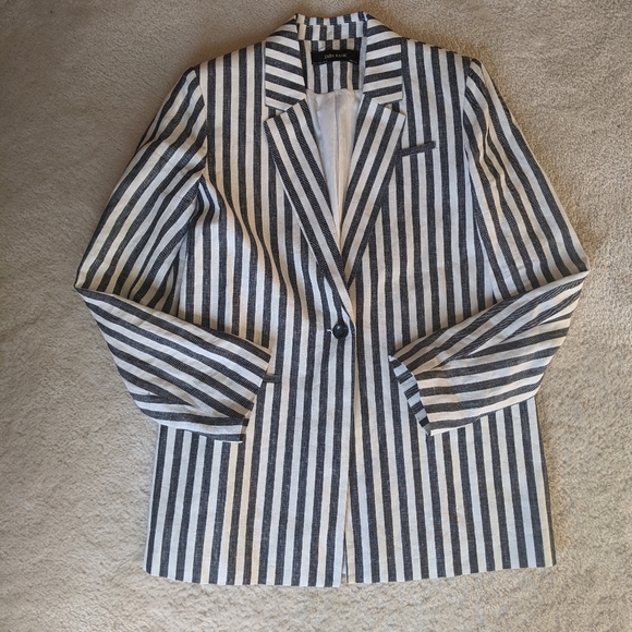Zara Linen Striped Blazer - Picture 3 of 5